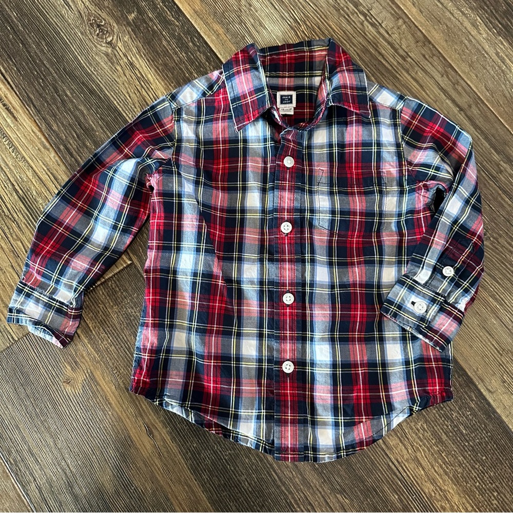 Janie and Jack red blue plaid dress shirt baby boy 12-18 mo long sleeve EUC